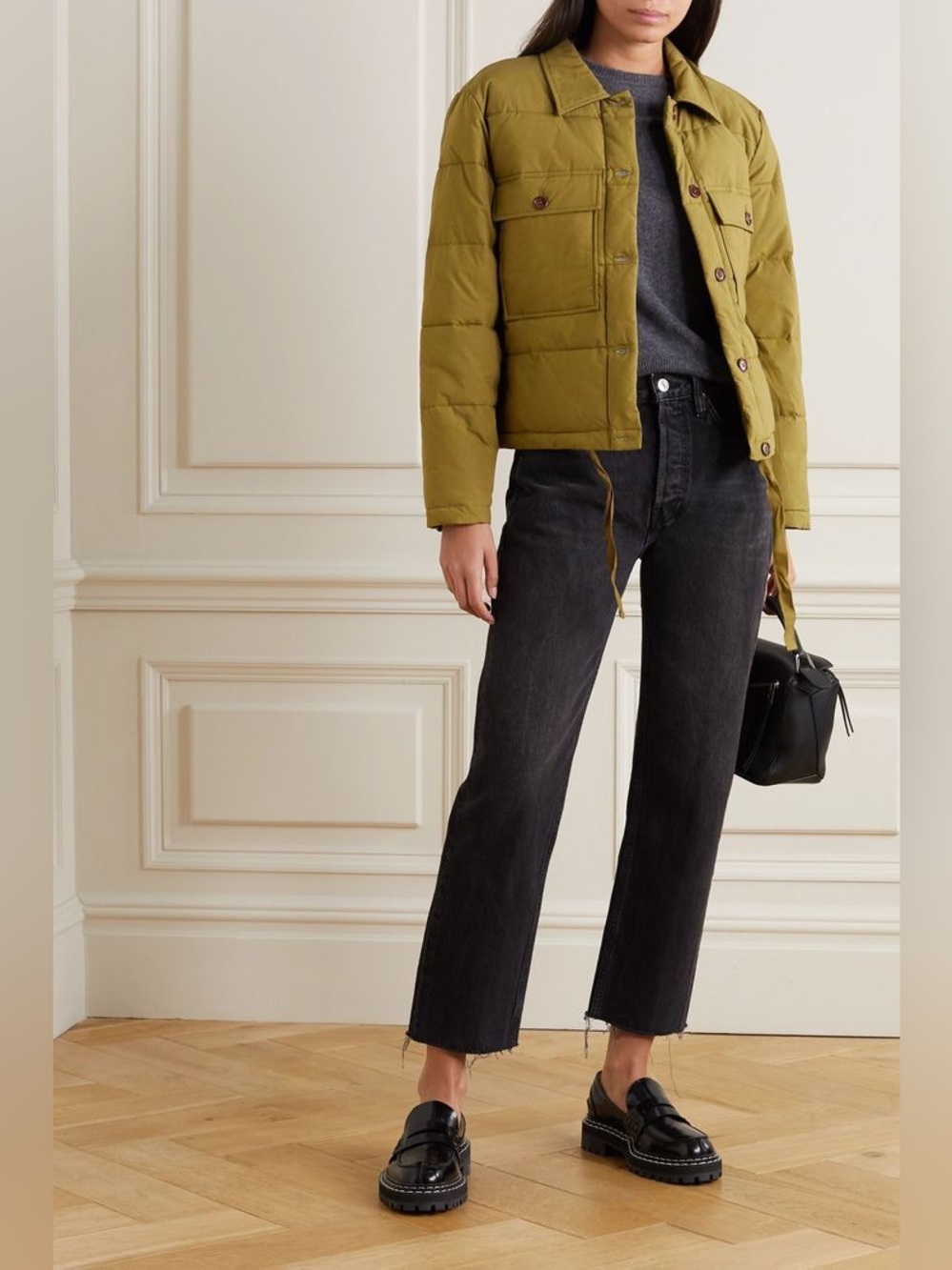 NWOT Alex Mill Quilted Cropped Jacket Olive Green Size Small